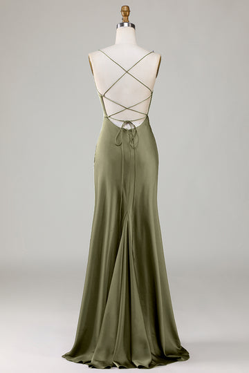 Vestido de Dama de Honor Eucalipto Tirantes de Espagueti
